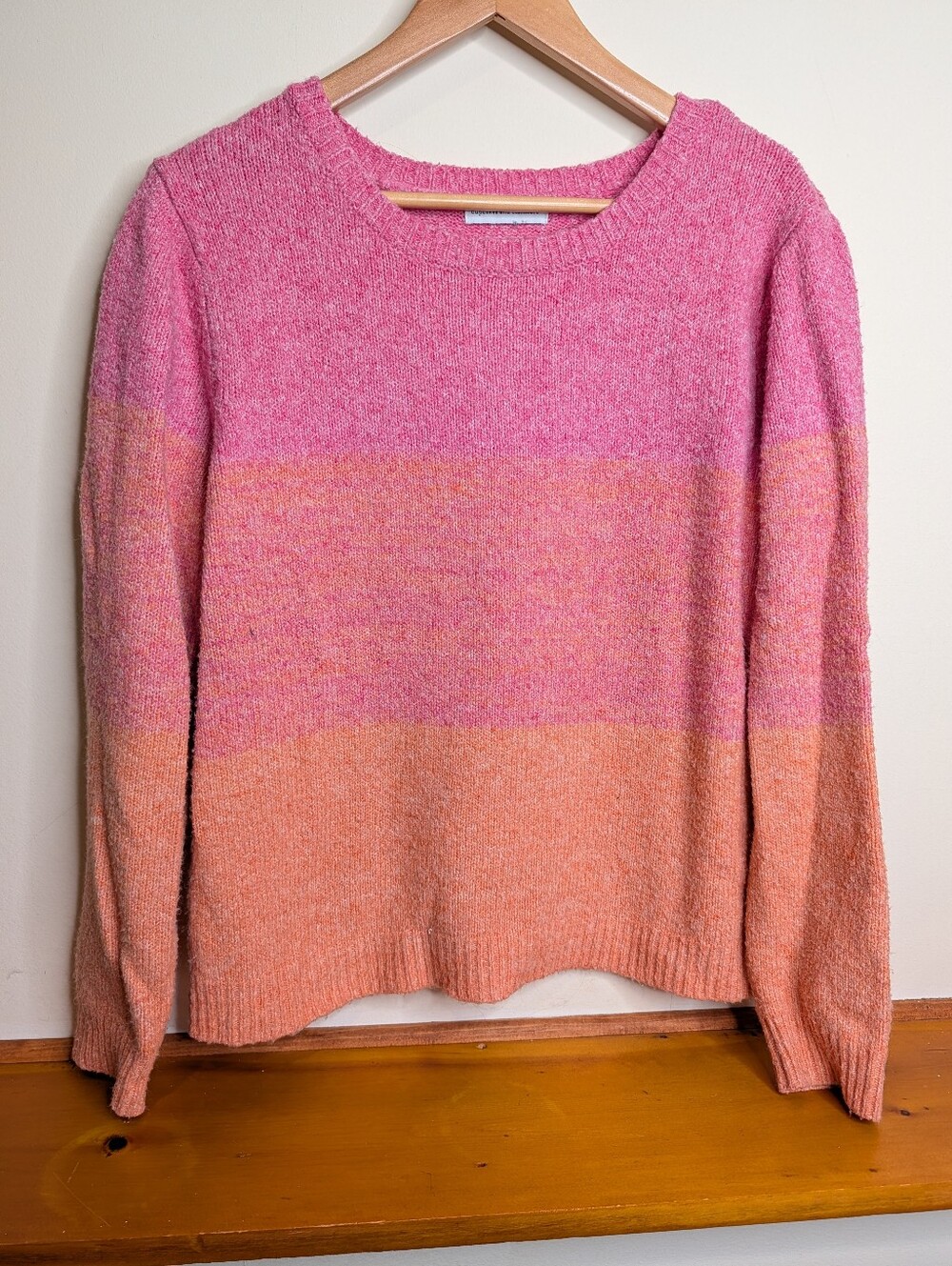 Cupcakes and Cashmere Ombre Sweater Pink Orange Sunset Crewneck Knit Sz M